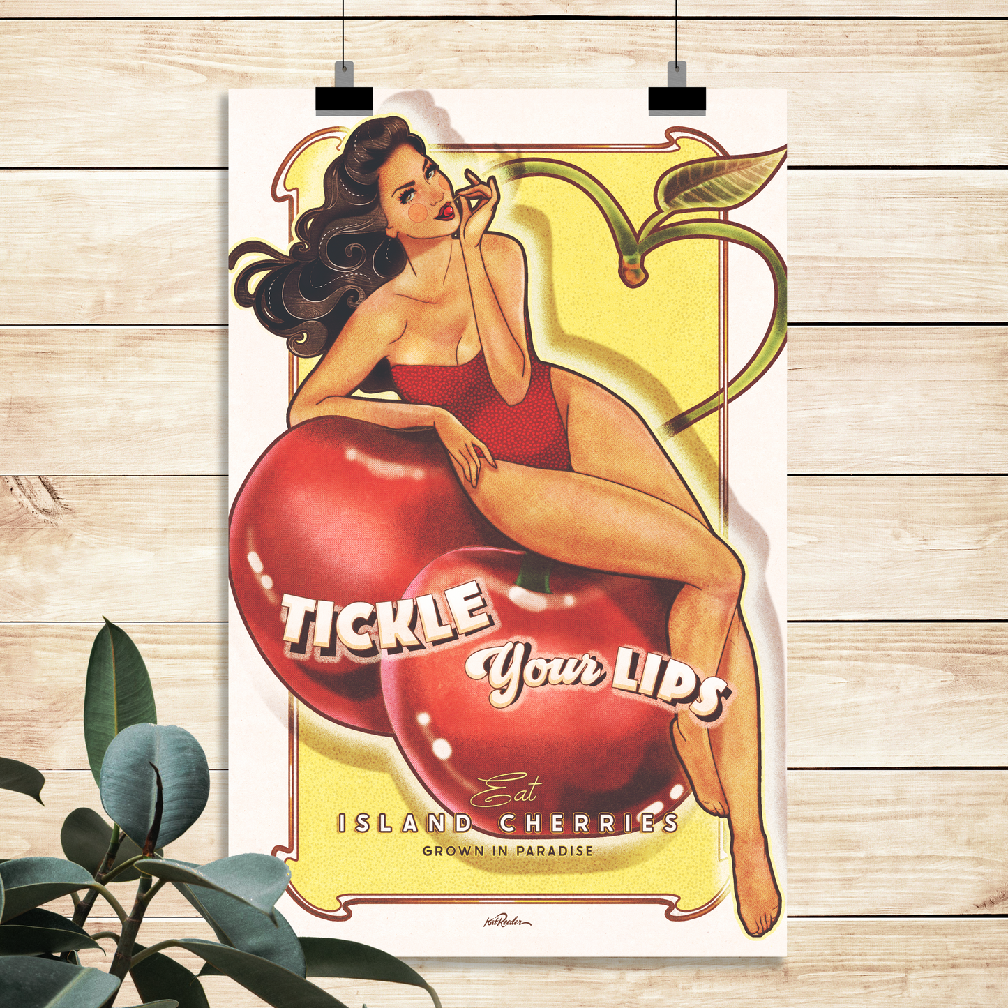 Cherries-Vintage Tropical Pinup Fruit Poster