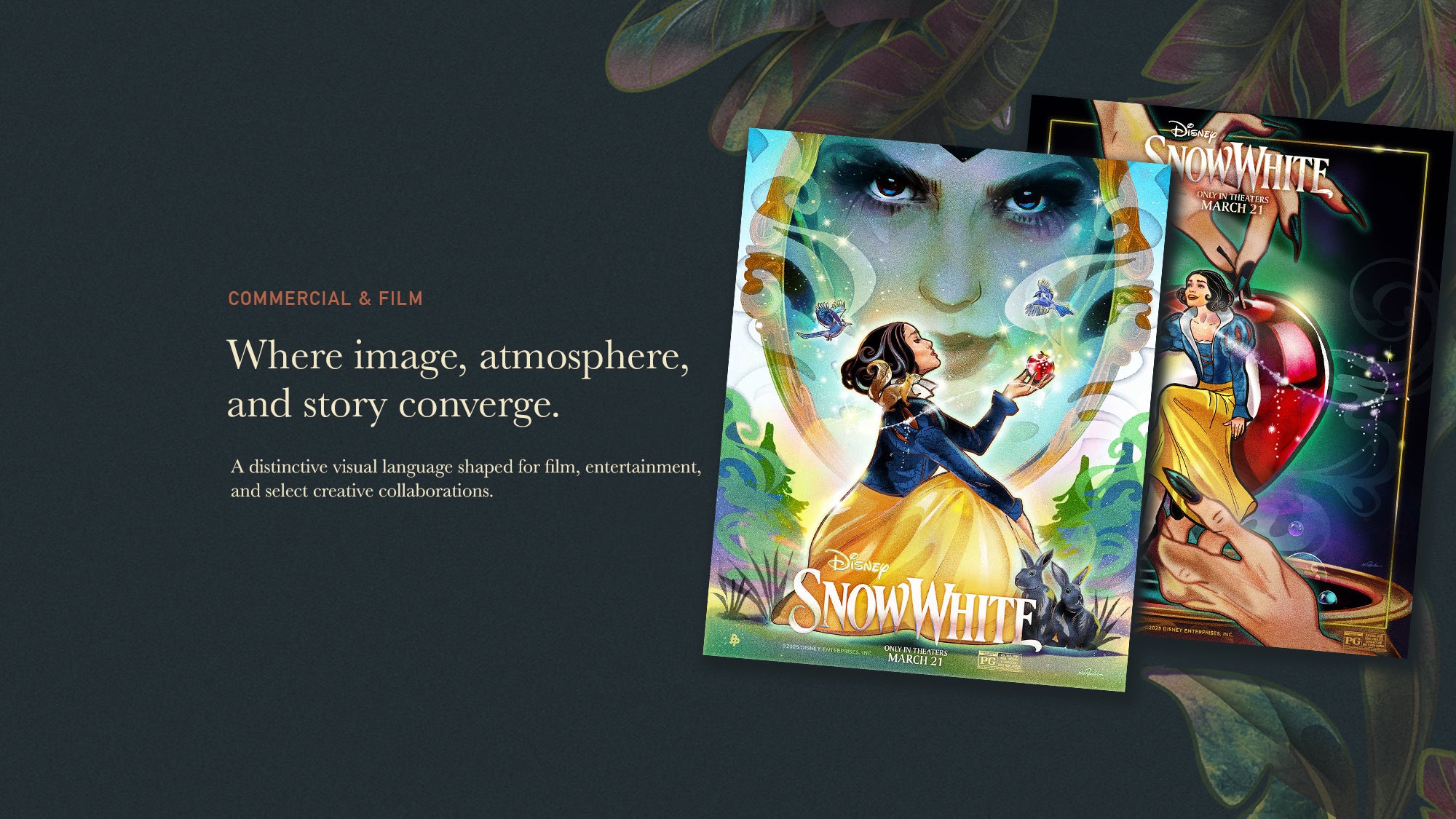 Snow White book cover with artistic design on a dark background