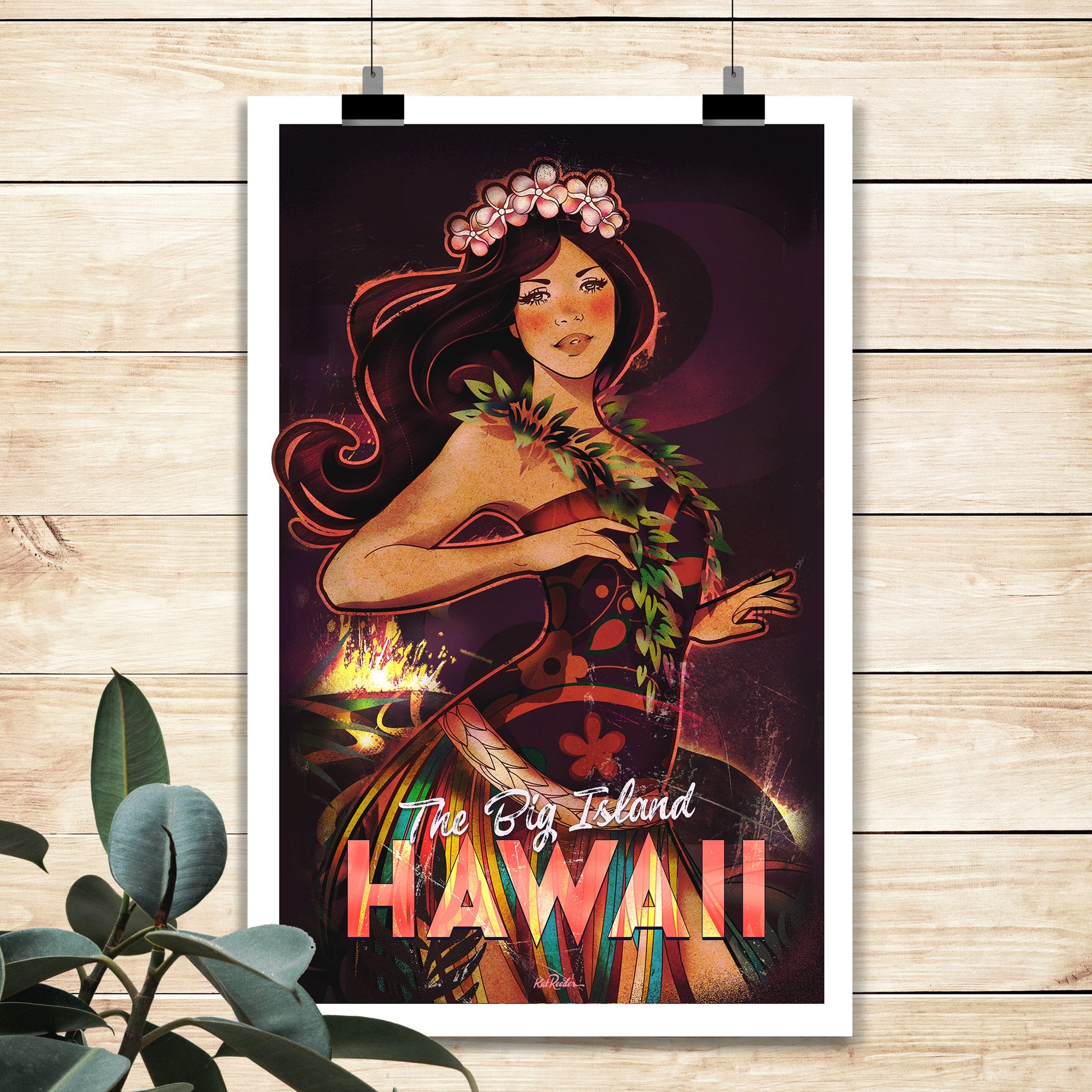 big island, pele goddess, lava flow, vintage hawaii poster