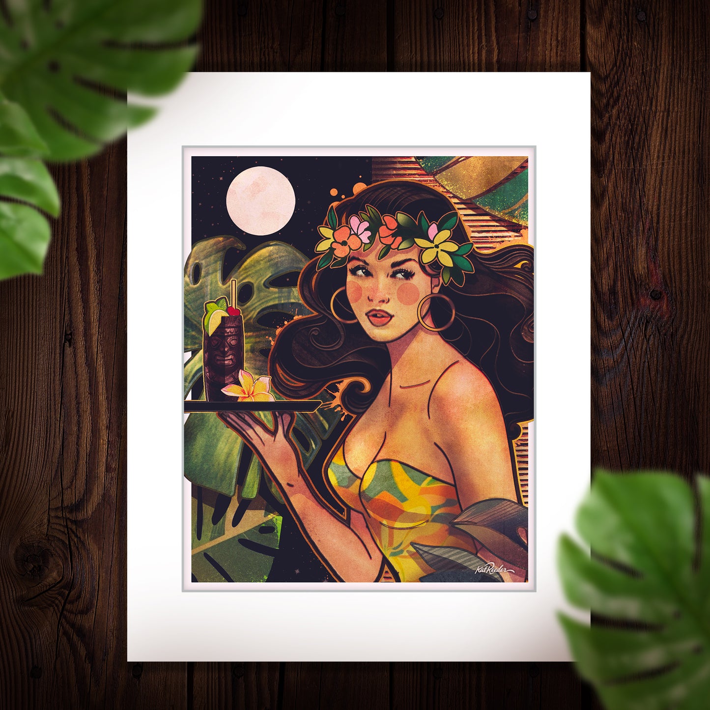 tiki girl, mystery girl, tiki bar, tiki wall art, polynesian pop, low brow art, tropical vintage poster, hula girl, hawaii pin up, tiki oasis, don tiki